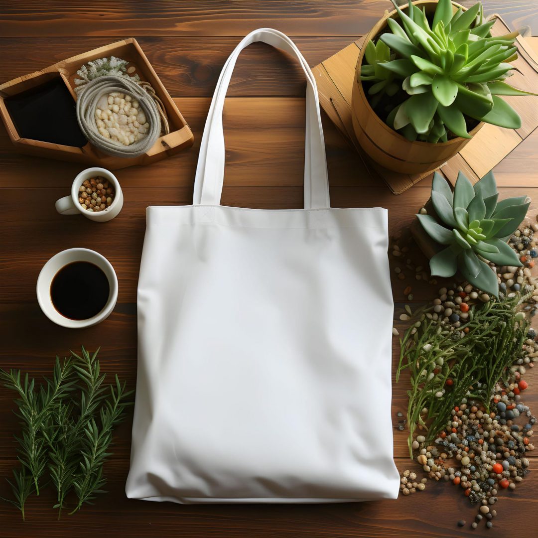 Blank tote bag with plants