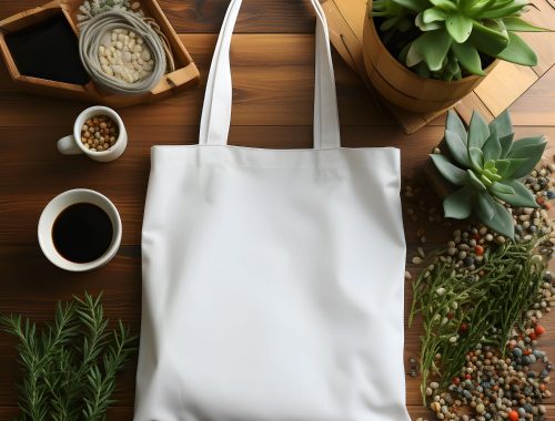 Blank tote bag with plants