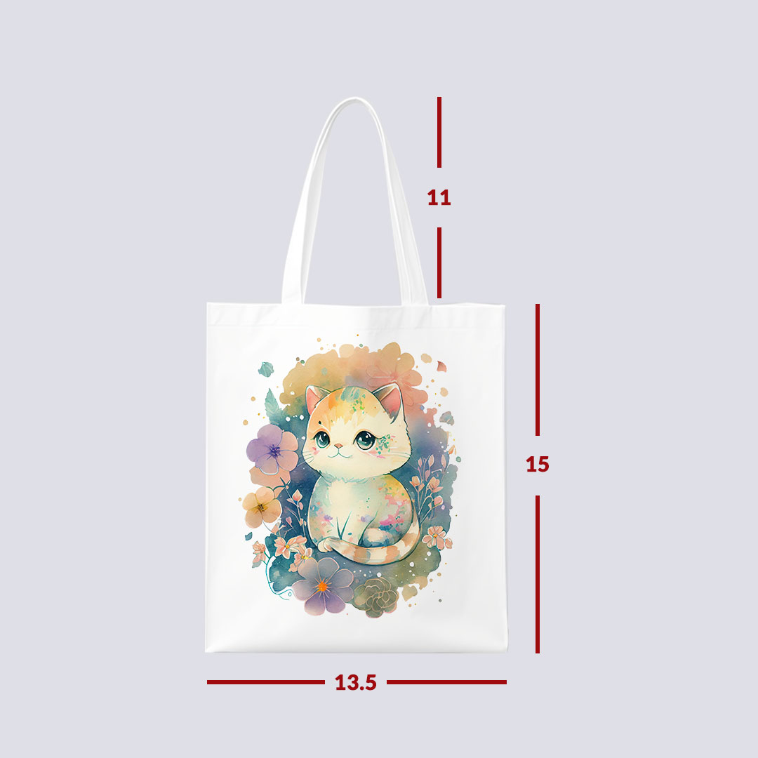 Custom printed tote bag with cat design