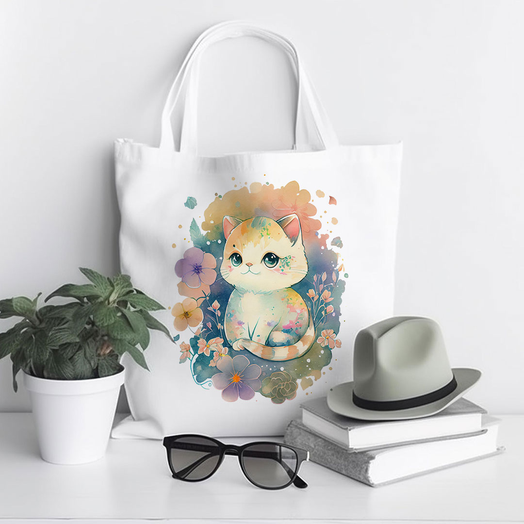 Cat artwork on custom printed tote bag