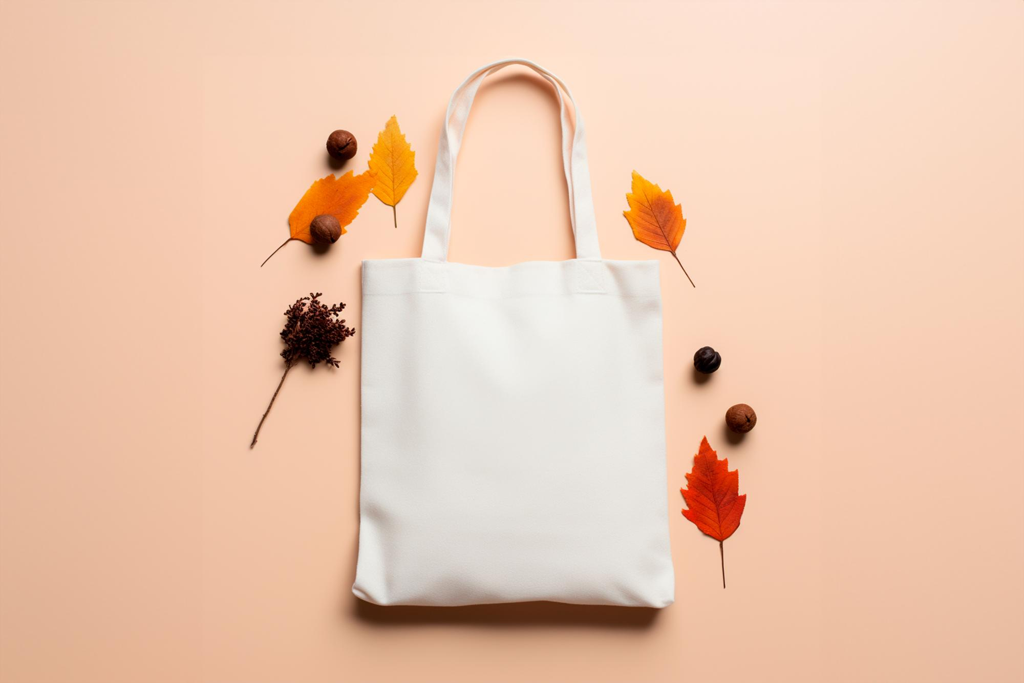 Blank tote bag with autumn leaves