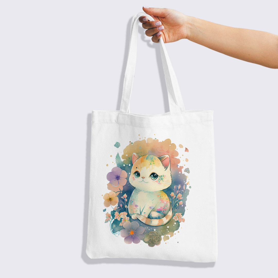 Custom printed tote bag with cat design